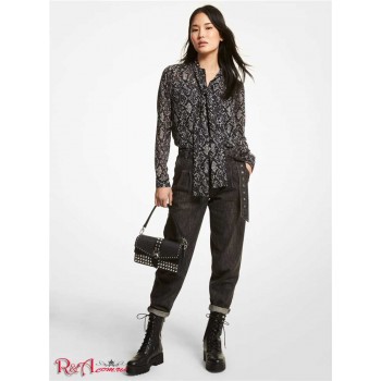 Женская Блузка (Snake Print Georgette Tie-Neck Blouse) 65011-05 черный