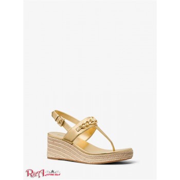 Женские Веджесы (Roxane Embellished Metallic Leather Wedge Sandal) 61301-05 Бледное Золото