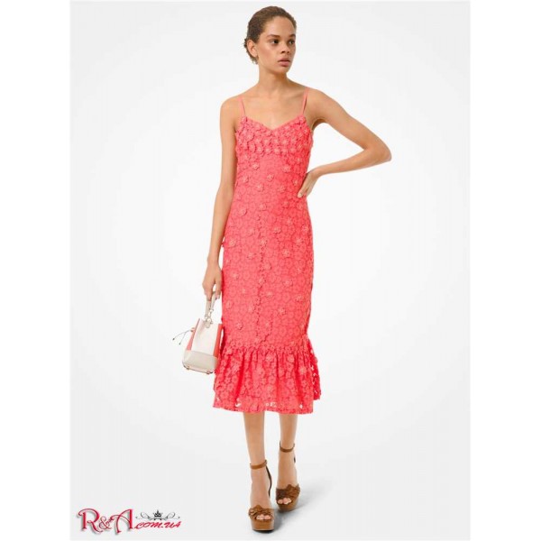 Женское Платье MICHAEL KORS (Embellished Corded Lace Ruffle-Hem Dress) 60791-05 Коралловый Персиковый