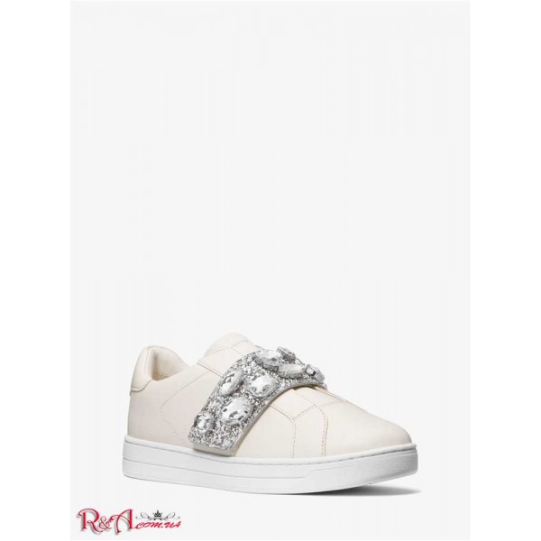 Женские Сникерсы MICHAEL KORS (Kenna Leather and Jewel Embellished Glitter Sneaker) 61271-05 Кремовый