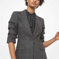 Жіночий Блейзер (Glen Plaid Wool Blend Flannel Crushed-Sleeve Blazer) 65111-05 банкір сірий