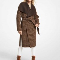 Женское Пальто (Wool Blend Logo Jacquard Wrap Coat) 61101-05 Chocolate