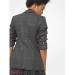 Женский Блейзер MICHAEL KORS (Glen Plaid Wool Blend Flannel Crushed-Sleeve Blazer) 65111-05 banker grey