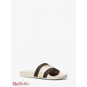 Женские Сандалии (Brandy Metallic Striped Logo Slide Sandal) 61192-05 Lt Кремовый