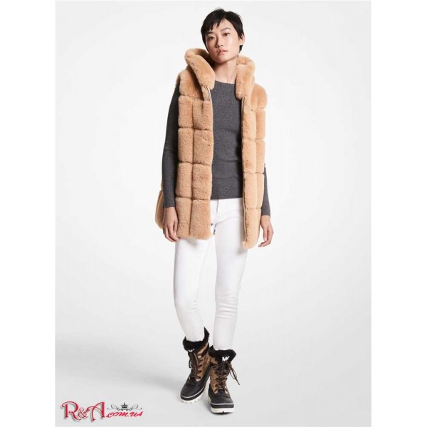 Женский Жилет MICHAEL KORS (Quilted Faux Fur Hooded Vest) 65132-05 Camel