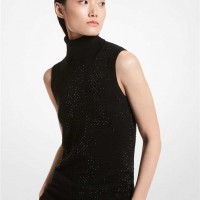 Жіноча Водолазка (Embellished Cashmere Sleeveless Turtleneck Sweater) 65152-05 чорний