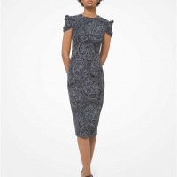 Жіноча Сукня (Paisley Stretch Cady Draped-Sleeve Sheath Dress) 65242-05 slate multi