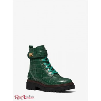 Жіночі Черевики (Stark Crocodile Embossed Leather Combat Boot) 65633-05 Мох