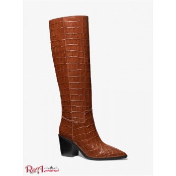 Жіночі Черевики (Loni Crocodile Embossed Leather Boot) 65643-05 Chestnut