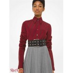 Женская Рубашка MICHAEL KORS (Striped Poplin Scrunched-Sleeve Shirt) 61653-05 черный/малиновый
