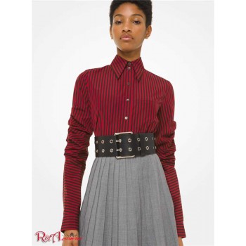 Женская Рубашка (Striped Poplin Scrunched-Sleeve Shirt) 61653-05 Черный/Малиновый