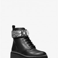 Жіночі Черевики (Haskell Embellished Glitter and Leather Combat Boot) 61313-05 чорний