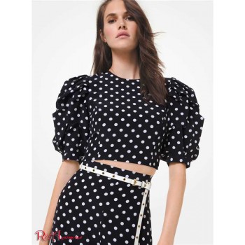Женский Топ (Polka Dot Silk Crepe De Chine Puff-Shoulder Crop Top) 65564-05 черный/белый