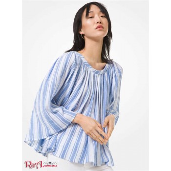 Женский Топ (Striped Crinkled Cotton Gauze Top) 60744-05 Экипаж Синий