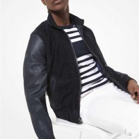 Мужской Бомбер (Perforated Suede Leather Bomber Jacket) 48554-05 Полночь