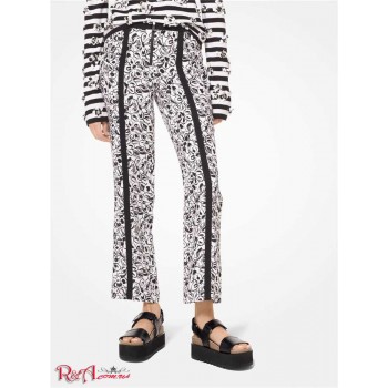 Женские Штаны (Painterly Floral Crepe Cady Cropped Pants) 53604-05 Белый/Черный