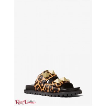 Женские Сандалии (Stark Studded Leopard Print Calf Hair Slide Sandal) 61364-05 Butterscotch