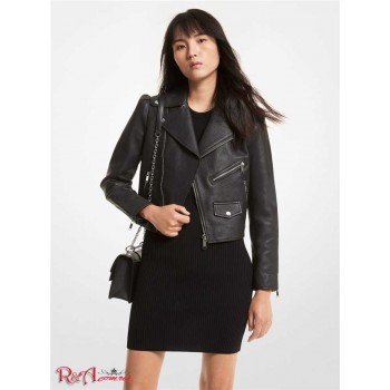 Женская Куртка (Pebbled Leather Puff-Sleeve Moto Jacket) 60715-05 Черный