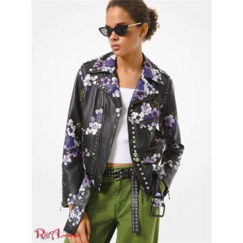 Женская Куртка (Floral Embroidered Leather Moto Jacket) 60845-05 Черный Комбо