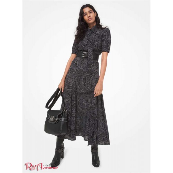 Женское Платье Рубашка MICHAEL KORS (Paisley Silk Georgette Tie-Neck Shirtdress) 65245-05 slate multi