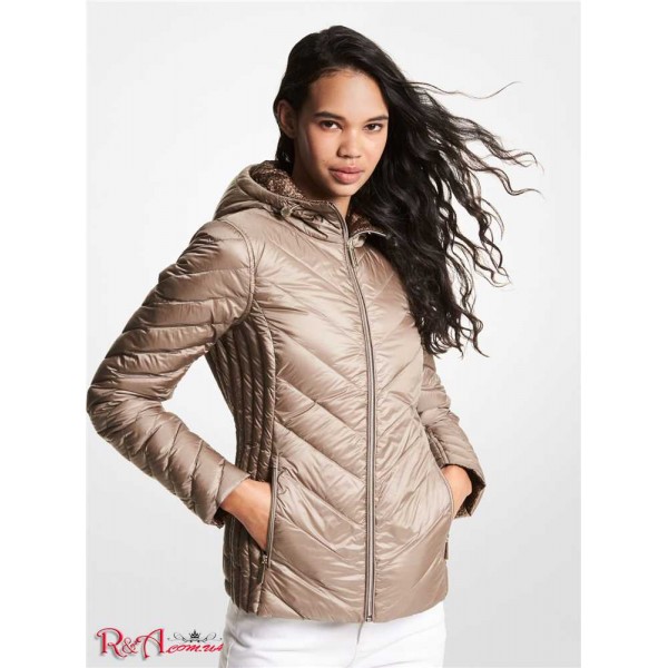 Женская Куртка MICHAEL KORS (Reversible Printed Nylon Packable Puffer Jacket) 61105-05 Taupe