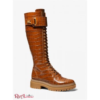 Жіночі Черевики (Stark Crocodile Embossed Leather Combat Boot) 65635-05 Chestnut