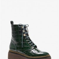 Жіночі Черевики (Haskell Crocodile Embossed Leather Combat Boot) 49676-05 Мох
