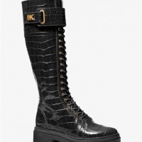 Женские Ботинки (Stark Crocodile Embossed Leather Combat Boot) 65636-05 Черный
