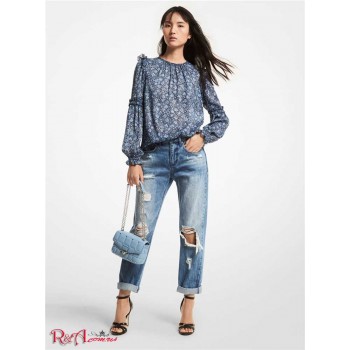 Женский Топ (Metallic Floral Georgette Ruffle-Trim Top) 60706-05 Шамбрей