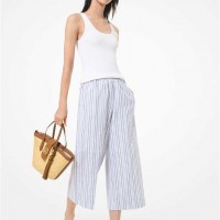 Женские Штаны (Striped Linen Blend Cropped Pants) 60746-05 Экипаж Синий