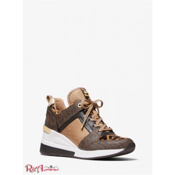 Женские Кроссовки (Georgie Logo Jacquard and Printed Calf Hair Trainer) 61286-05 Коричневый Мульти