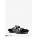 Женские Сандалии MICHAEL KORS (Stark Embellished Glitter and Faux Fur Slide Sandal) 65286-05 черный/серебристый