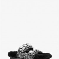 Женские Сандалии (Stark Embellished Glitter and Faux Fur Slide Sandal) 65286-05 черный/серебристый