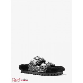 Женские Сандалии (Stark Embellished Glitter and Faux Fur Slide Sandal) 65286-05 черный/серебристый