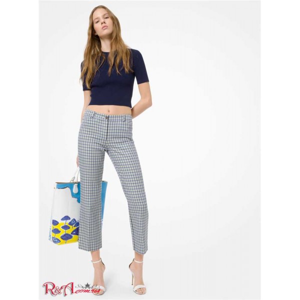 Жіночі Штани MICHAEL KORS (Tattersall Wool-and-Cotton Jacquard Cropped Trousers) 65566-05 морський