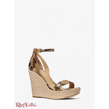 Женские Веджесы (Kimberly Snake Embossed Leather Wedge Sandal) 61306-05 Camel