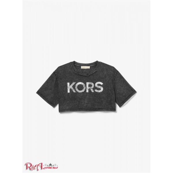 Женская Футболка MICHAEL KORS (Logo Organic Cotton Acid Wash Cropped T-Shirt) 65046-05 черный