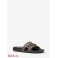 Женские Сандалии (Brandy Studded Logo and Embossed Leather Slide Sandal) 61216-05 Коричневый/Черный