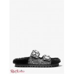 Женские Сандалии MICHAEL KORS (Stark Embellished Glitter and Faux Fur Slide Sandal) 65286-05 черный/серебристый