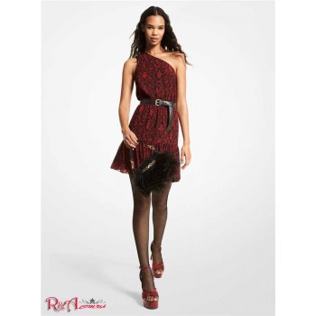 Женское Платье (Snake Print Georgette One-Shoulder Dress) 64997-05 малиновый