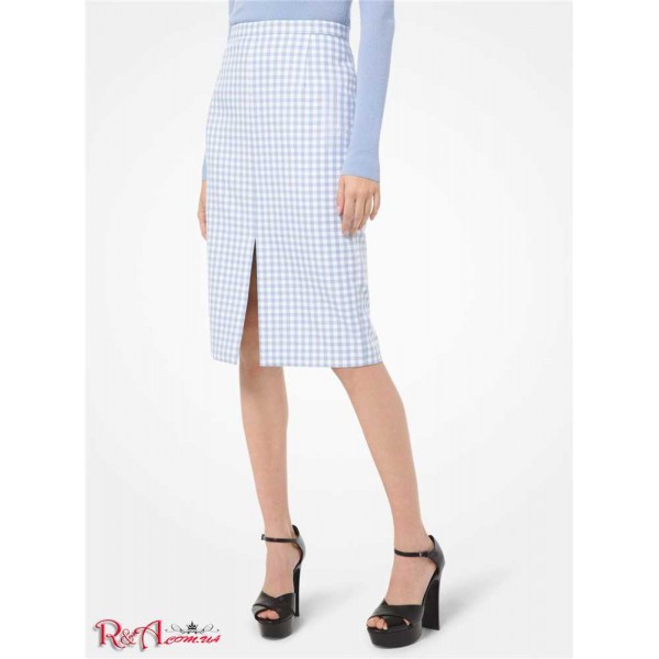 Жіноча Спідниця MICHAEL KORS (Gingham Cotton Slit-Front Pencil Skirt) 61677-05 Небесний/Оптичний Білий