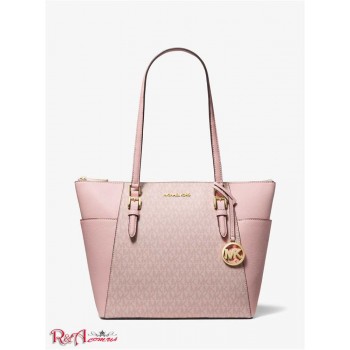 Женская Таут Сумка (Charlotte Large Logo and Leather Top-Zip Tote Bag) 65337-05 Темный Пудровые Румяна