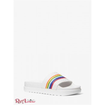Женские Сандалии (Tyra Rainbow Stripe Embossed Leather Slide Sandal) 61298-05 Opwht Multi