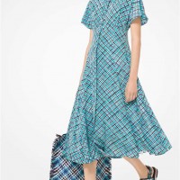 Платье-Рубашка Windowpane Crushed Crepe De Chine для Женщин 53378-05 Бирюзовый