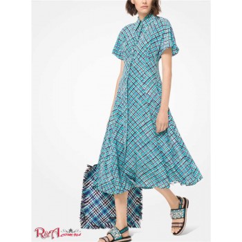 Платье-Рубашка Windowpane Crushed Crepe De Chine для Женщин 53378-05 Бирюзовый