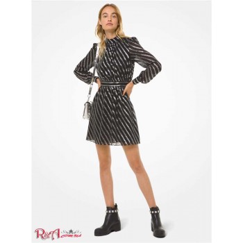 Женское Платье (Metallic Stripe Silk Jacquard Dress) 64988-05 черный/серебристый