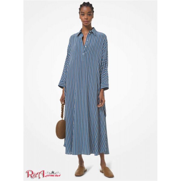 Женский Кафтан MICHAEL KORS (Striped Silk Crepe de Chine Caftan) 65258-05 море