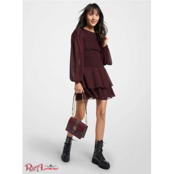 Жіноча Сукня (Leopard Print Georgette Smocked Dress) 65028-05 темний рубін