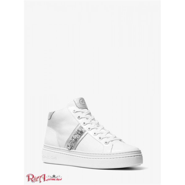 Женские Сникерсы MICHAEL KORS (Chapman Embellished Leather and Canvas High-Top Sneaker) 61288-05 оптический белый