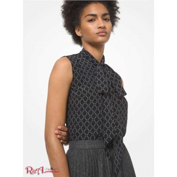 Женская Блузка (Chain Link Silk Crepe De Chine Ascot Blouse) 61658-05 Шифер/Черный